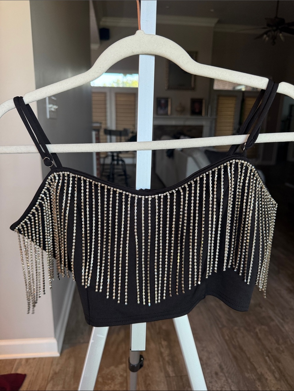 Better Be Black Crop Top with Rhinestone Fringe
